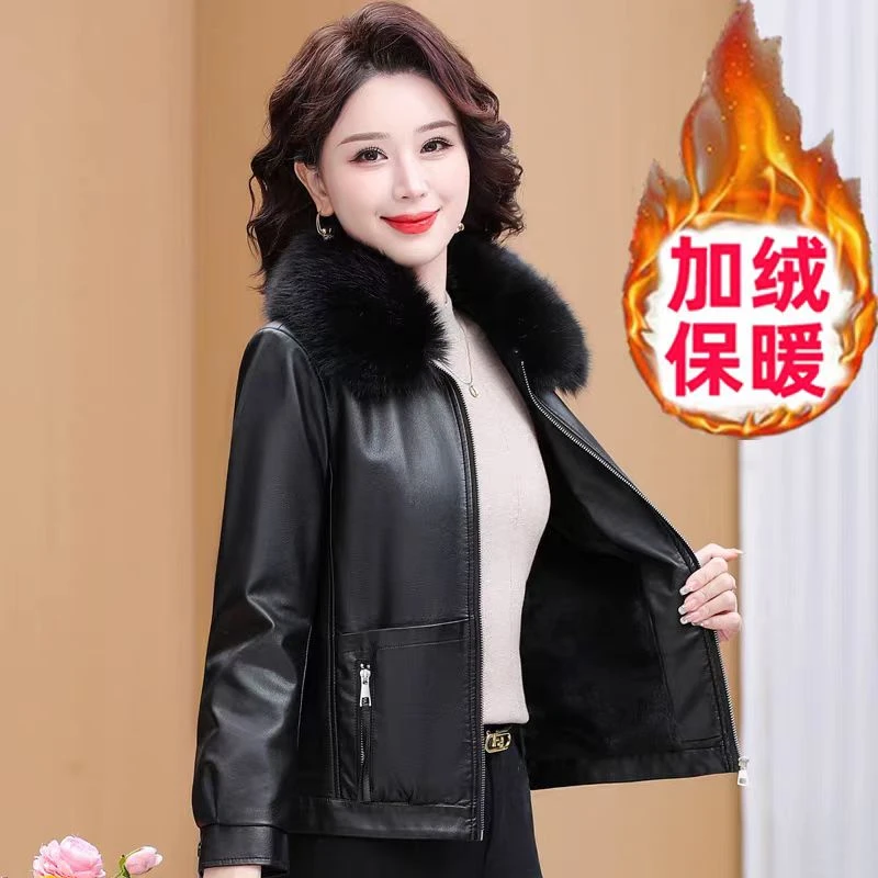 【T】加厚加绒秋冬新款毛领短款皮夹克269