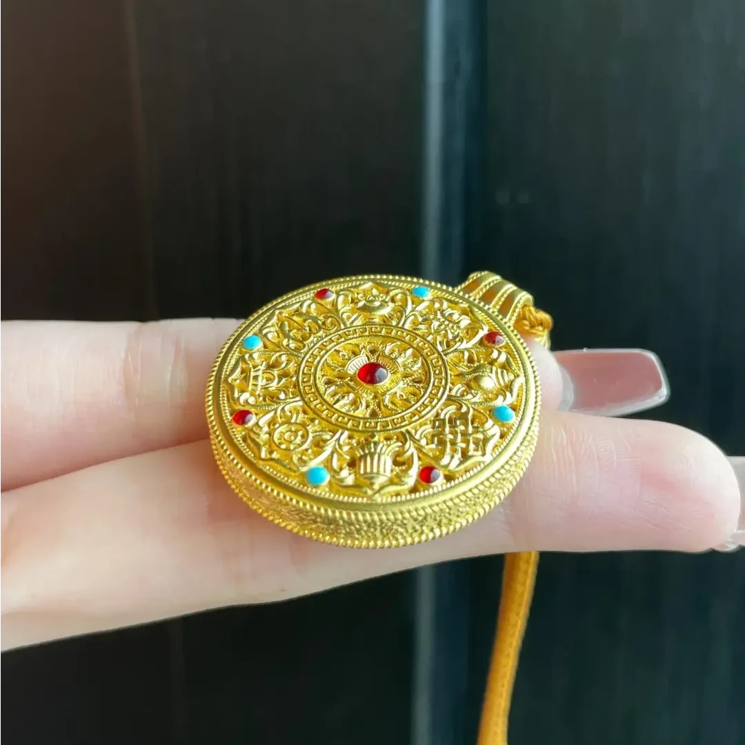 足金999八宝罗盘黄金吊坠花丝珐琅彩时尚挂坠水贝轻奢珠宝按克卖