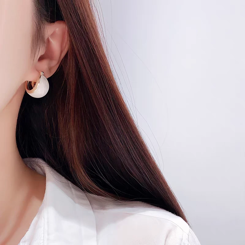 合金珐琅耳饰 liyin/丽银新品滴釉水滴耳环韩国百搭复古圈圈耳扣