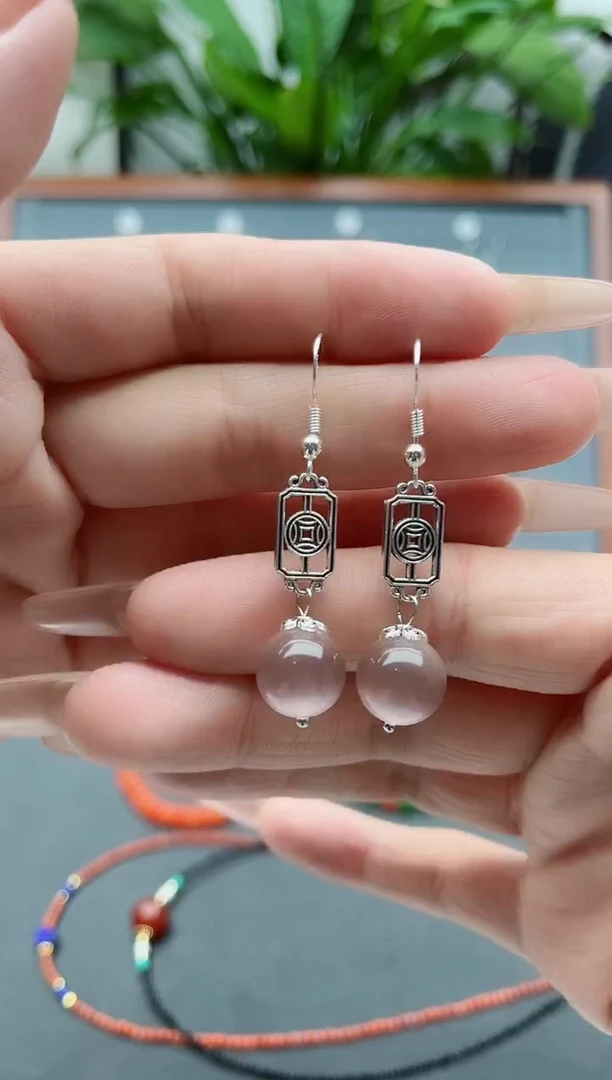 【闪购商品】石英质玉耳饰银S925镶嵌301