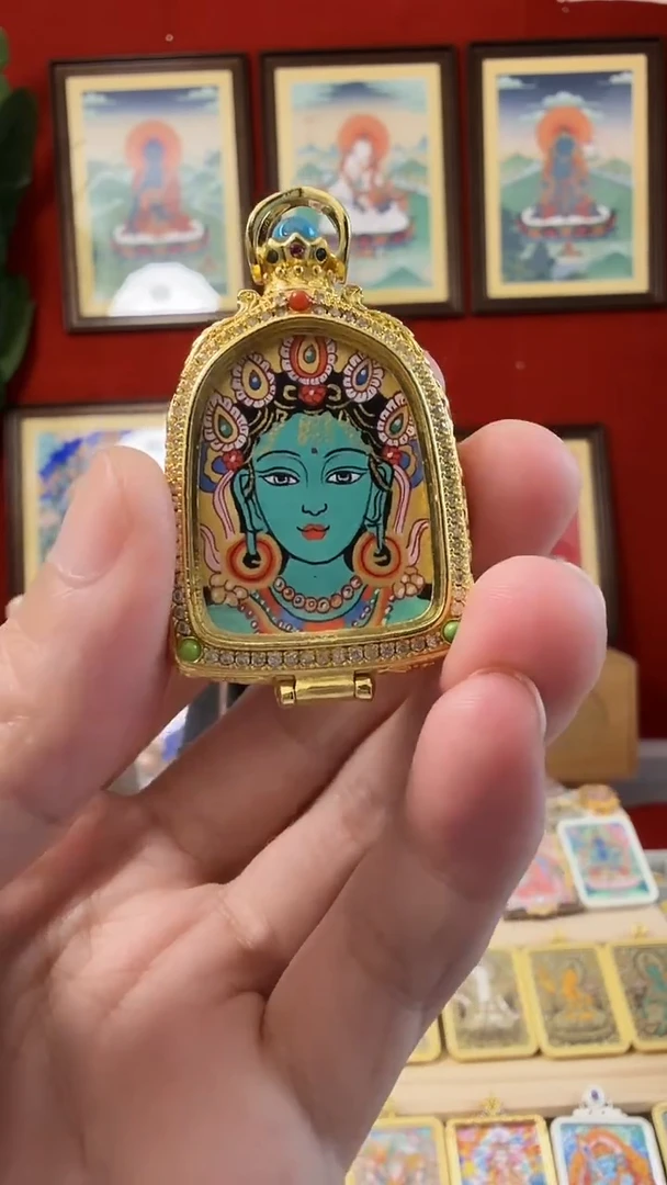 吊坠绿妈妈-热贡纯手绘唐卡吊坠