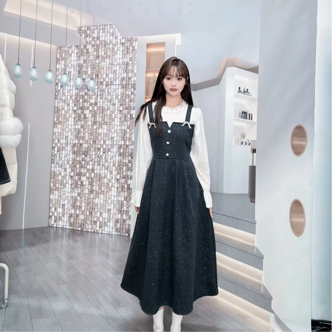 ins甜美风假两件长袖连衣裙4251360990