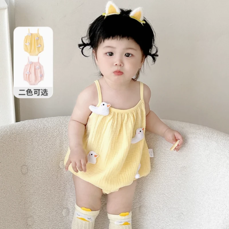 婴儿包屁衣新生儿衣服夏天女宝宝吊带连体衣背心洋气肚兜哈衣yj
