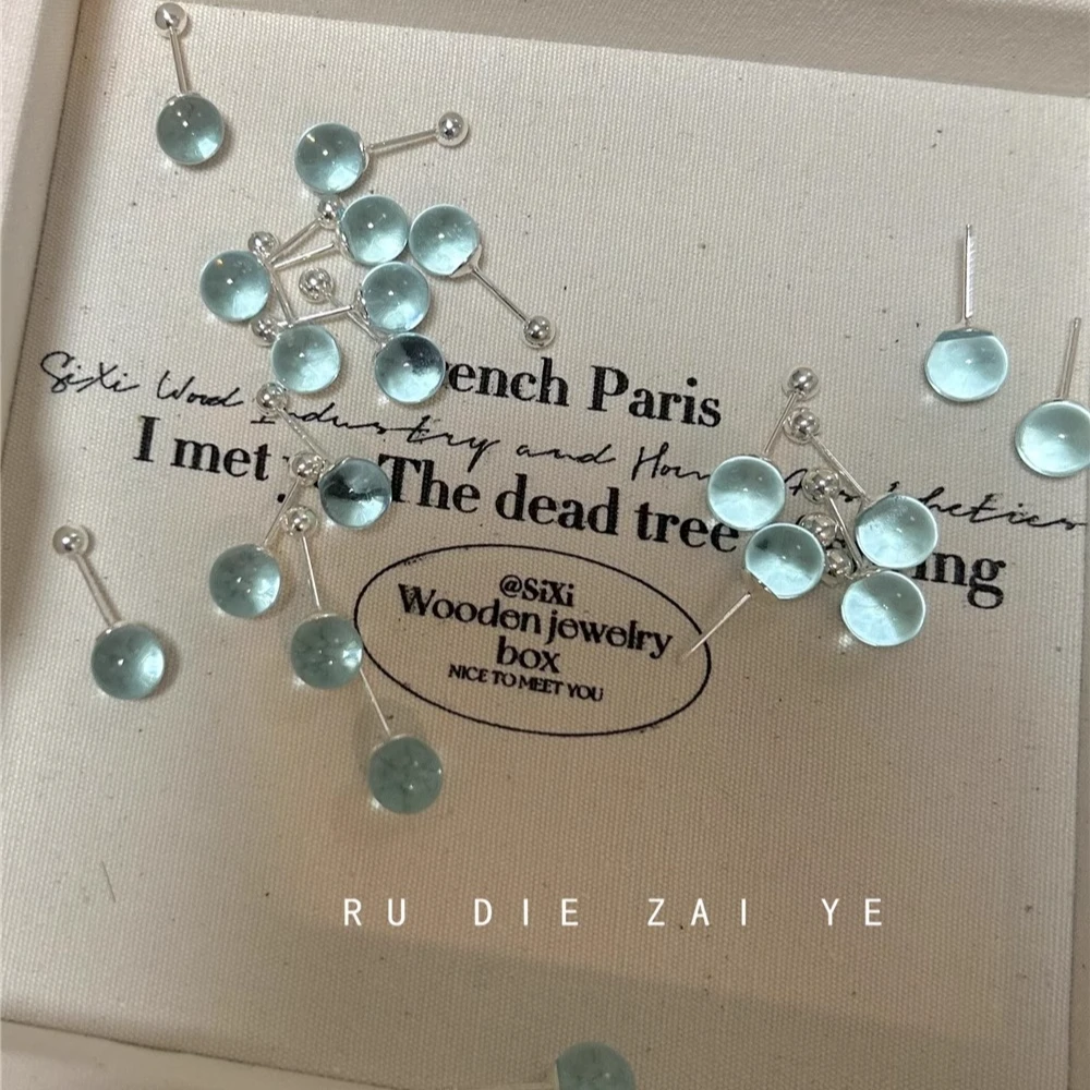 铜合金耳饰  蓝色圆珠螺丝耳骨钉海盐泡泡耳钉清透感冷淡风耳饰女