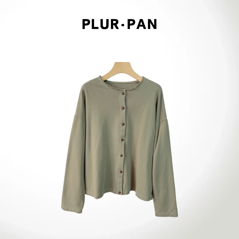 PLUR·PAN卷边毛圈  宽松圆领休闲百搭开衫外套 98