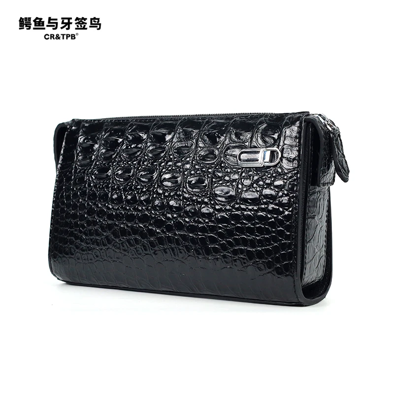 鳄鱼与牙签鸟全鳄真皮骨皮单拉手拿包 商务人士必备 黑色 SNG-111