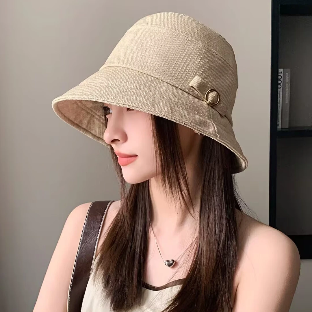 帽子女春夏蝴蝶结渔夫帽子女韩版新款防晒遮阳帽显脸小百搭盆帽潮