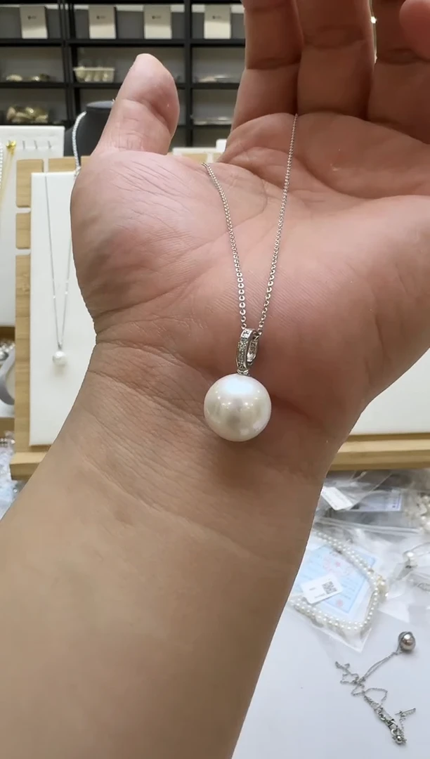 淡水珍珠银S925镶嵌吊坠(赠链)12-13mm 万能扣-新品