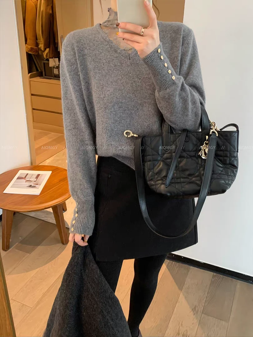 【大只定制】毛针织衫女法式长袖常规拼接针织衫冬季5DMJJ11173