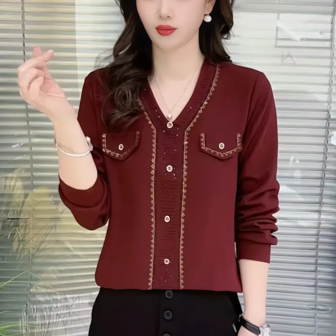 8199早春款宽松百搭时尚女装V领显瘦洋气长袖