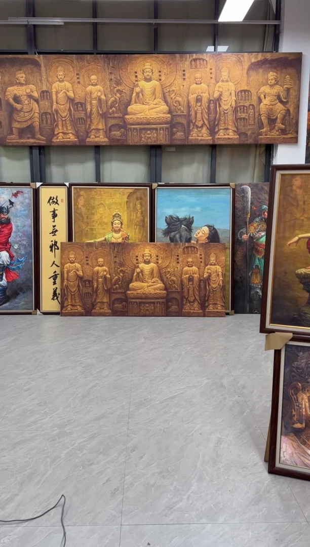 书法龙门石窟张俊龙原创油画肌理复刻版画酒店