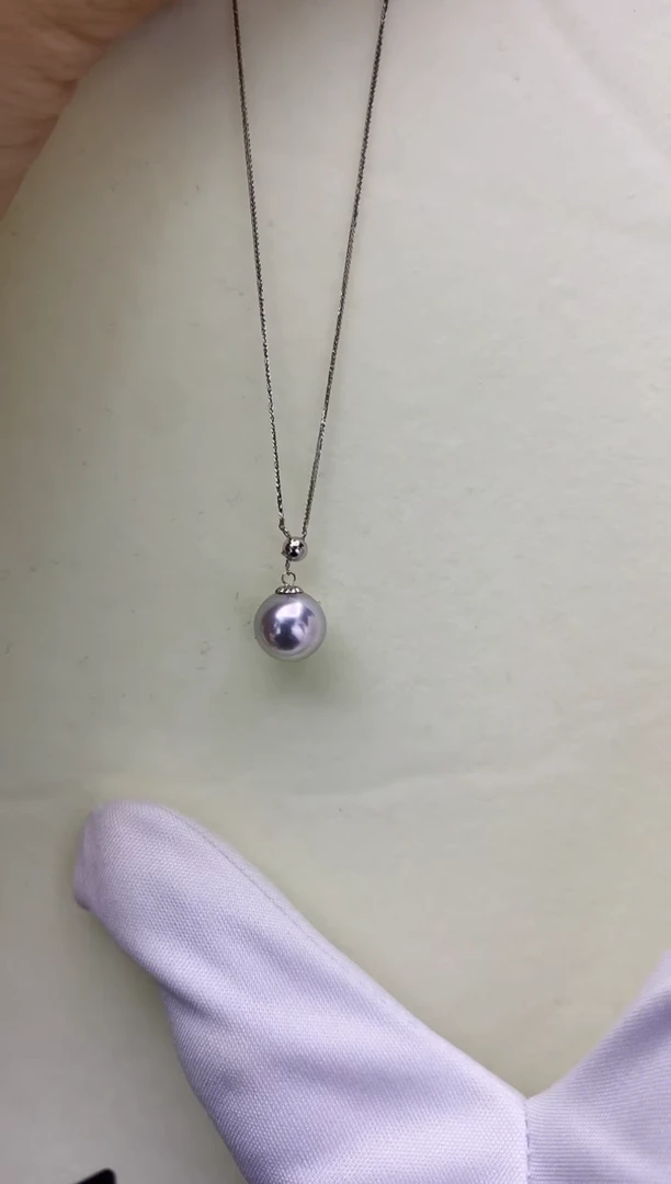 18K金镶嵌DA海水珍珠 灰珠Y链8-8.5MM GD096