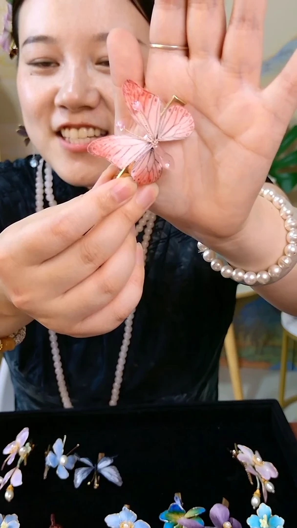 织绣非遗纯手工绒花耳钩
