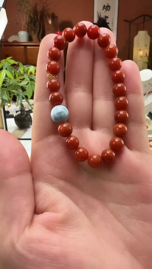 【闪购商品】南红玛瑙手串18K金镶嵌南红8mm