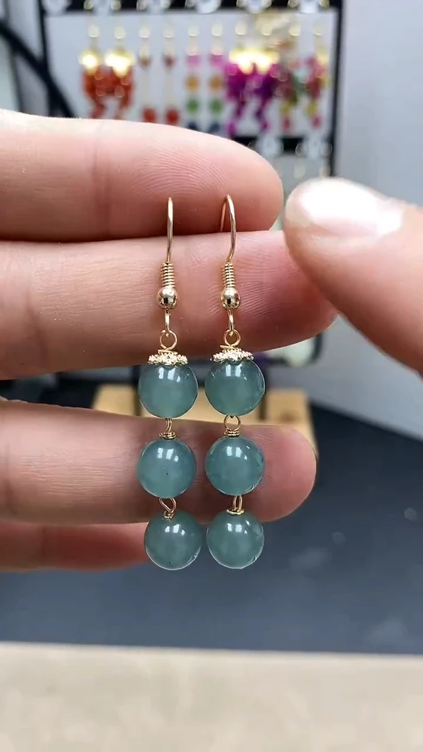 【闪购商品】翡翠耳饰银S925镀金镶嵌连珠尺寸8mmQ26