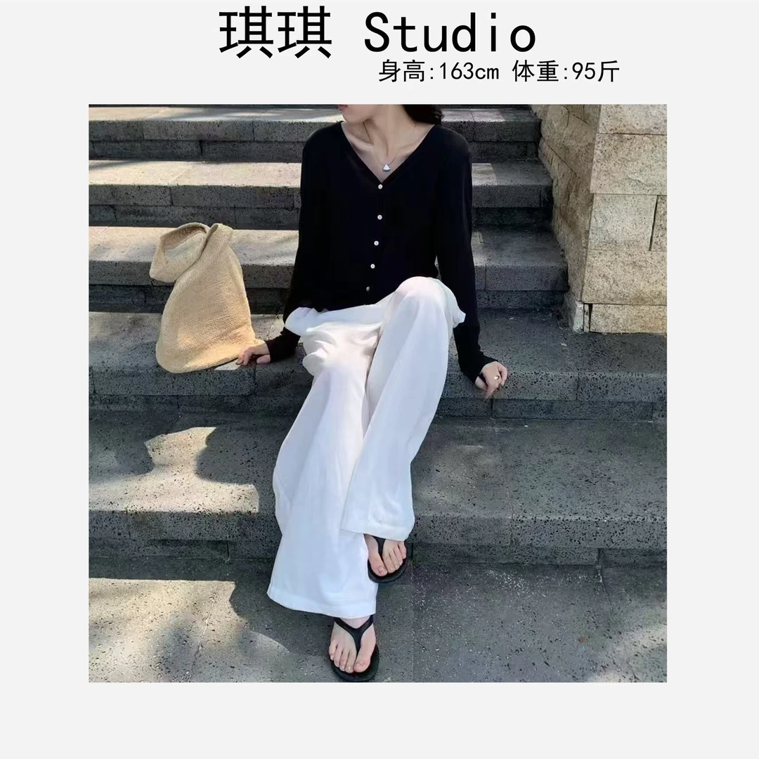 《琪琪家》春夏季重工设计感信封包装带檀木珠防蚊防晒针织开衫-N