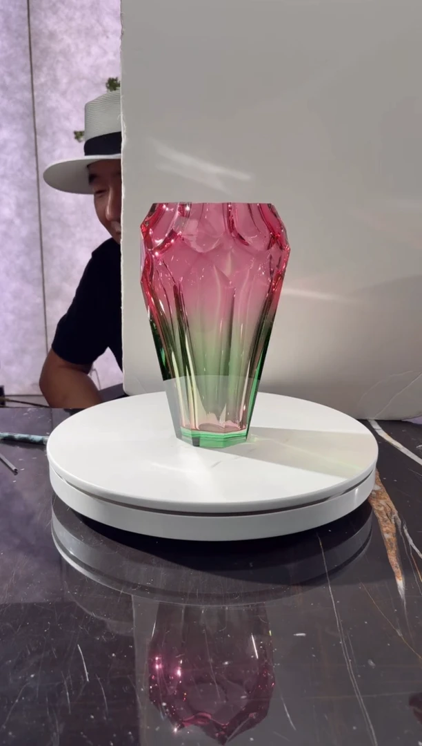 摆件呜**啦金红绿冰花花瓶