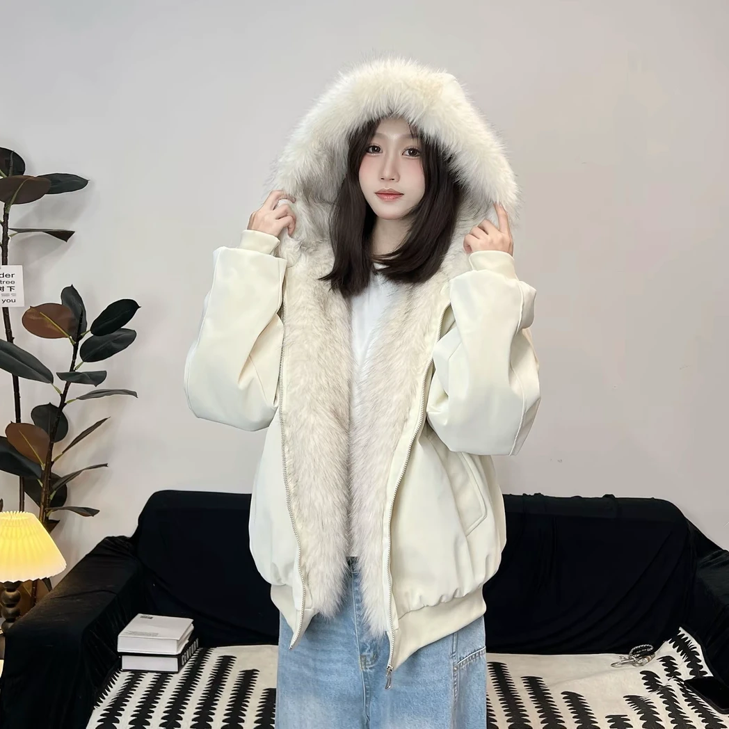 冬季连帽毛毛座山雕连帽绒毛秋冬情侣外套皮上衣夹克2547