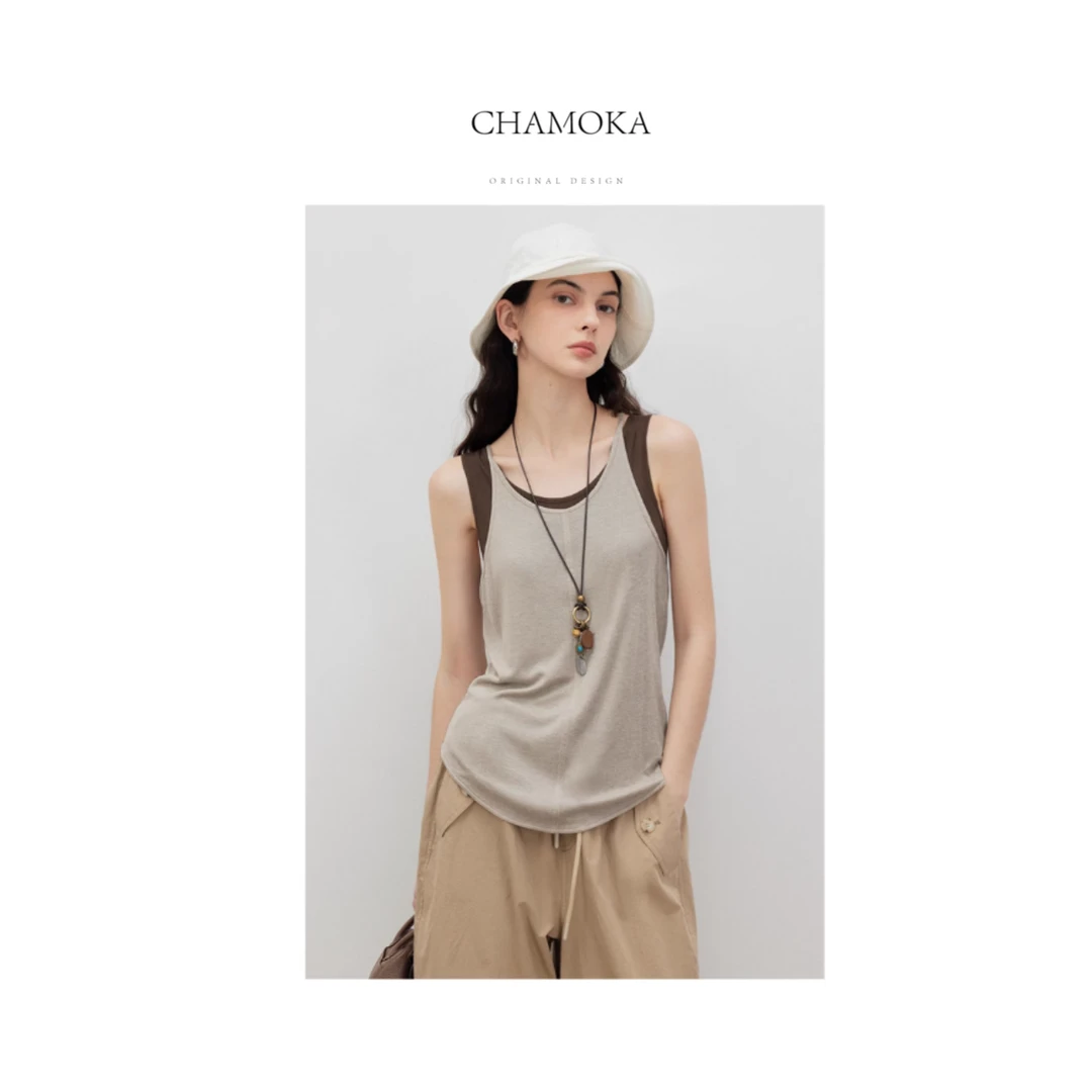 【7.30上新】轻凉垂顺miu风高智百搭时髦撞色纸片人假两件背心L1097