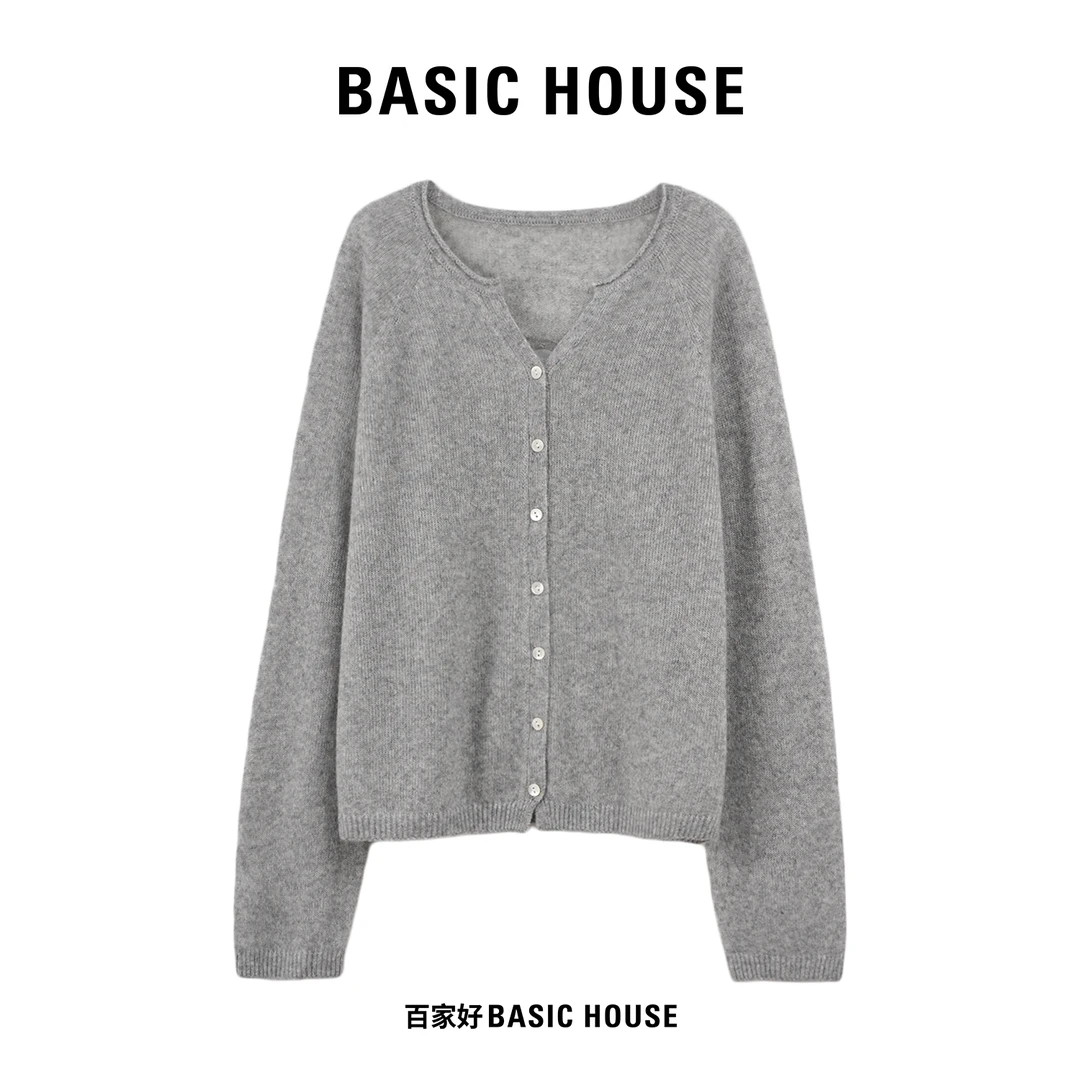 Basic House/百家好2025秋季新款剪刀领百搭针织衫N932 MM