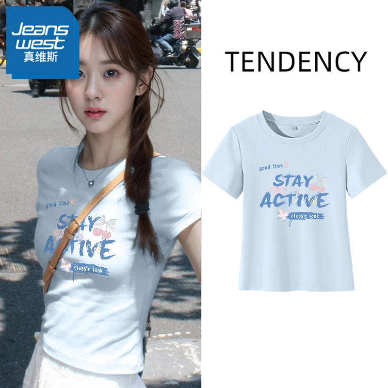 真维斯短袖t恤女2025新款夏季小个子宽松显瘦内搭圆领学生上衣X