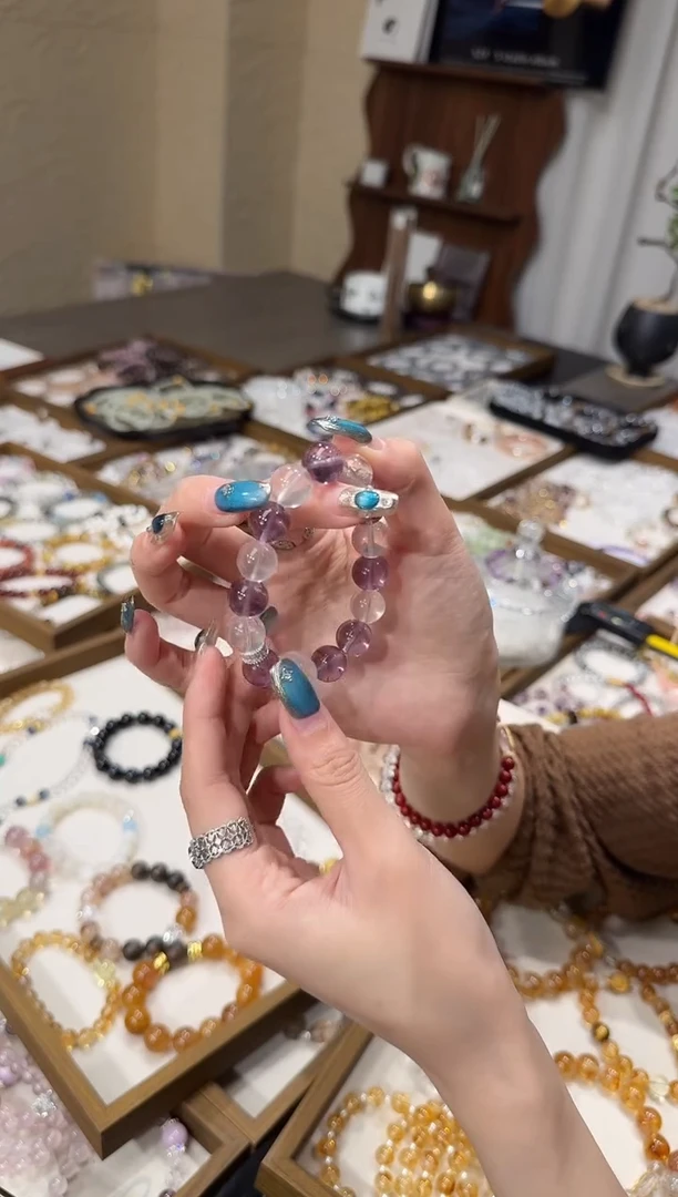 水晶摆件未镶嵌墨粉紫水