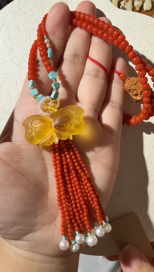 【闪购商品】琥珀项链未镶嵌琥珀蝴蝶项链