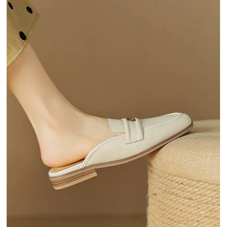 李大龙~牛皮2公分/新中式复古气质时尚粗跟包头拖女鞋1912