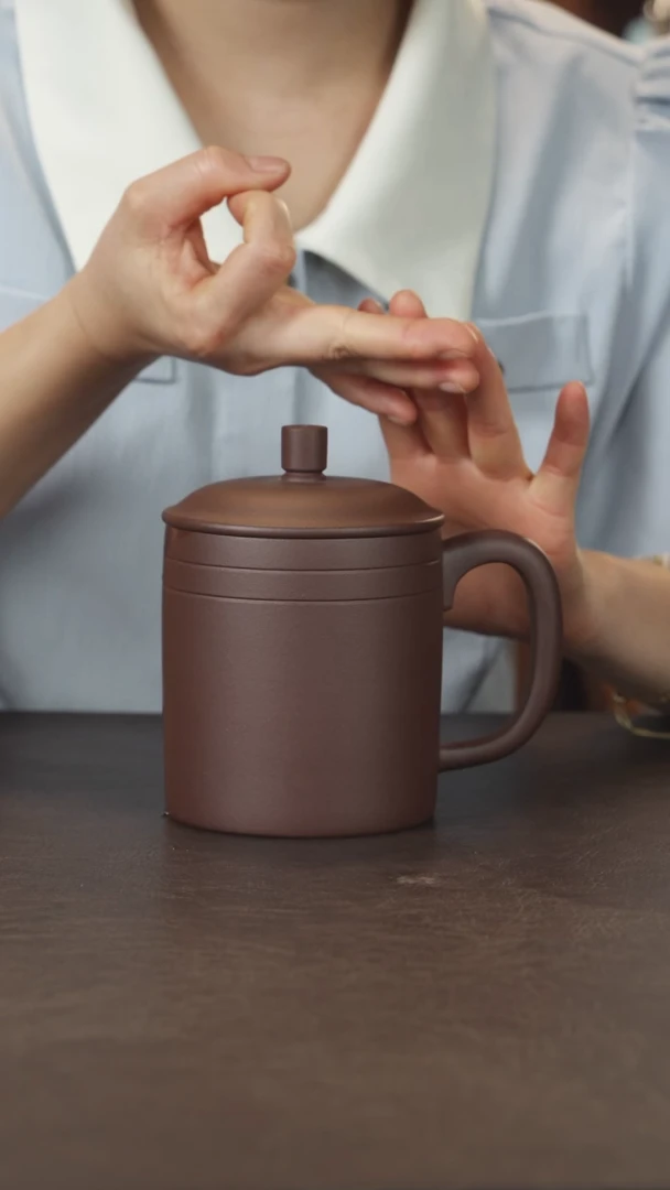 茶杯紫砂马燕紫泥盖杯