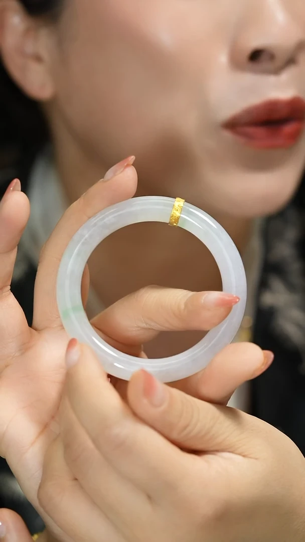 【闪购商品】翡翠手镯足金镶嵌圈口54-55支持48小时鉴赏