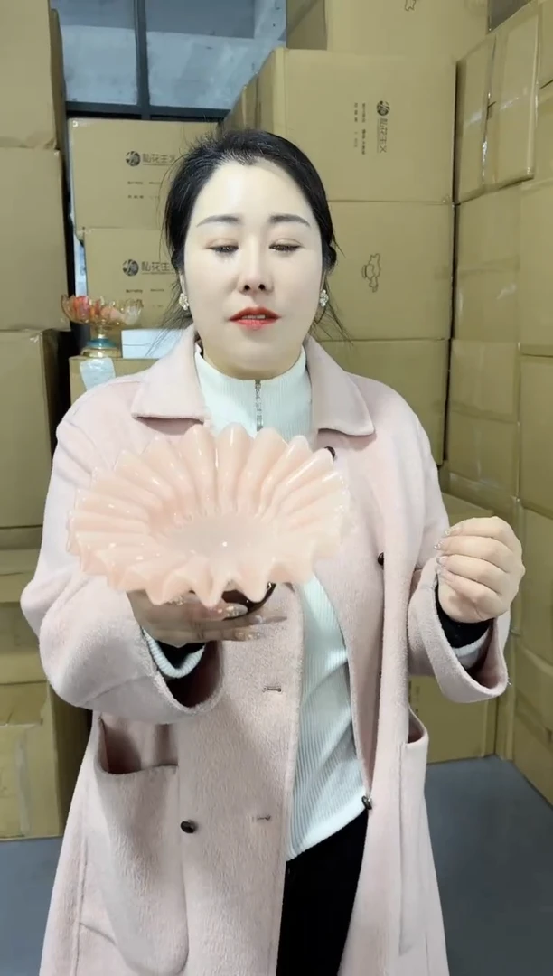 【闪购商品】玻璃XX-粉折纸果盘