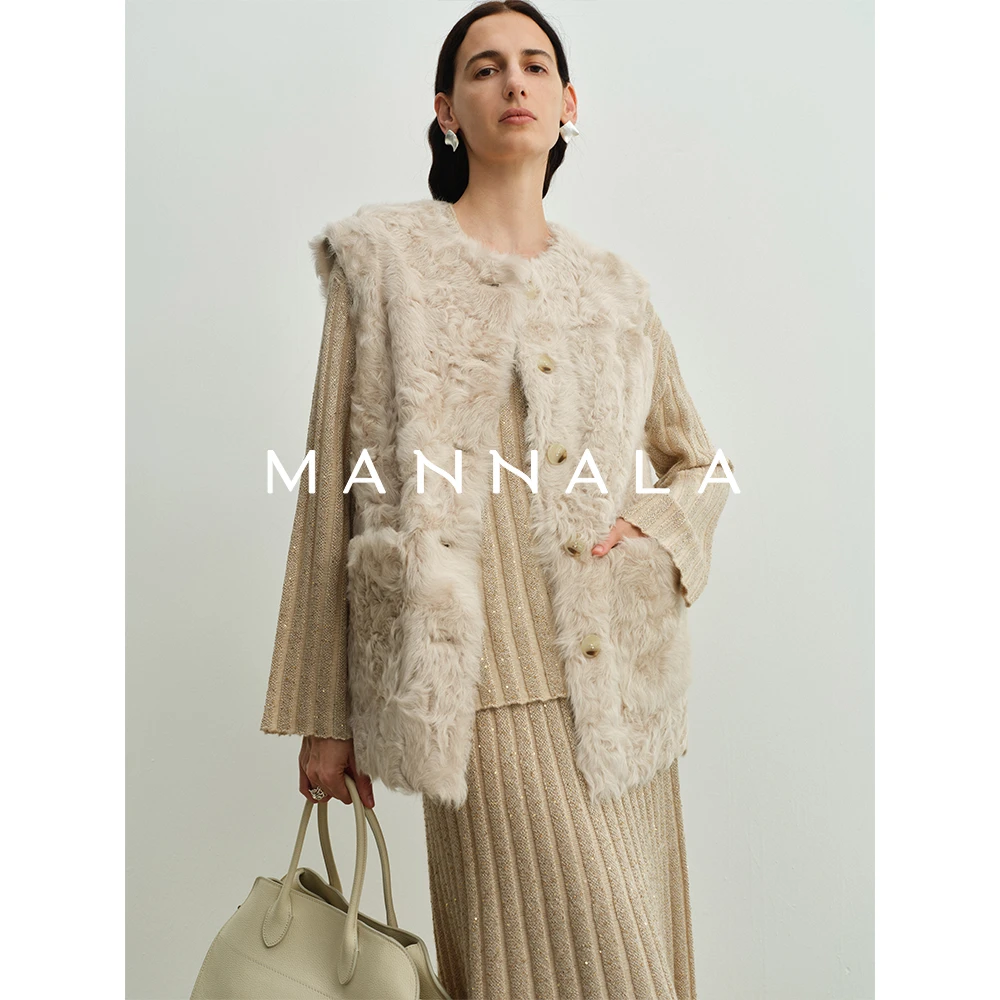 MANNALA丨“雾凇马甲”天然皮草柔软娇嫩短款两穿小湖羊马甲Q6344