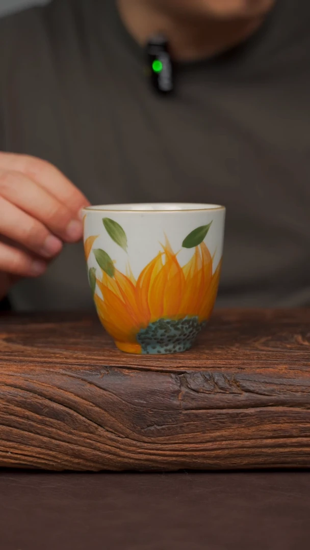 瓷片寻一缕瓷香杯釉下手工手绘瓷器 向日葵手握