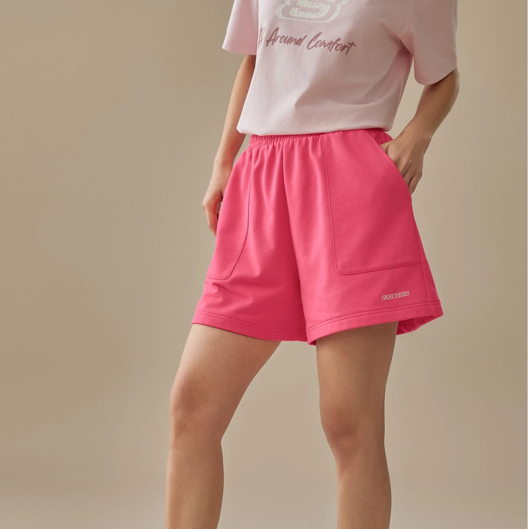 斯凯奇2025年夏季女款宽松运动短裤透气休闲简约百搭潮流L225W232