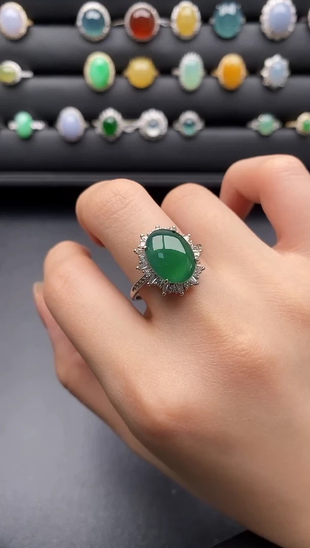 银S925镶嵌戒指翡翠一物一证一礼盒