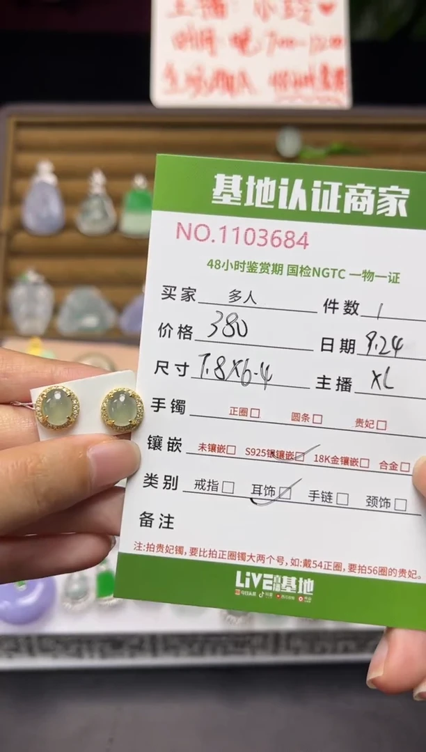 银S925镶嵌翡翠耳饰多人
