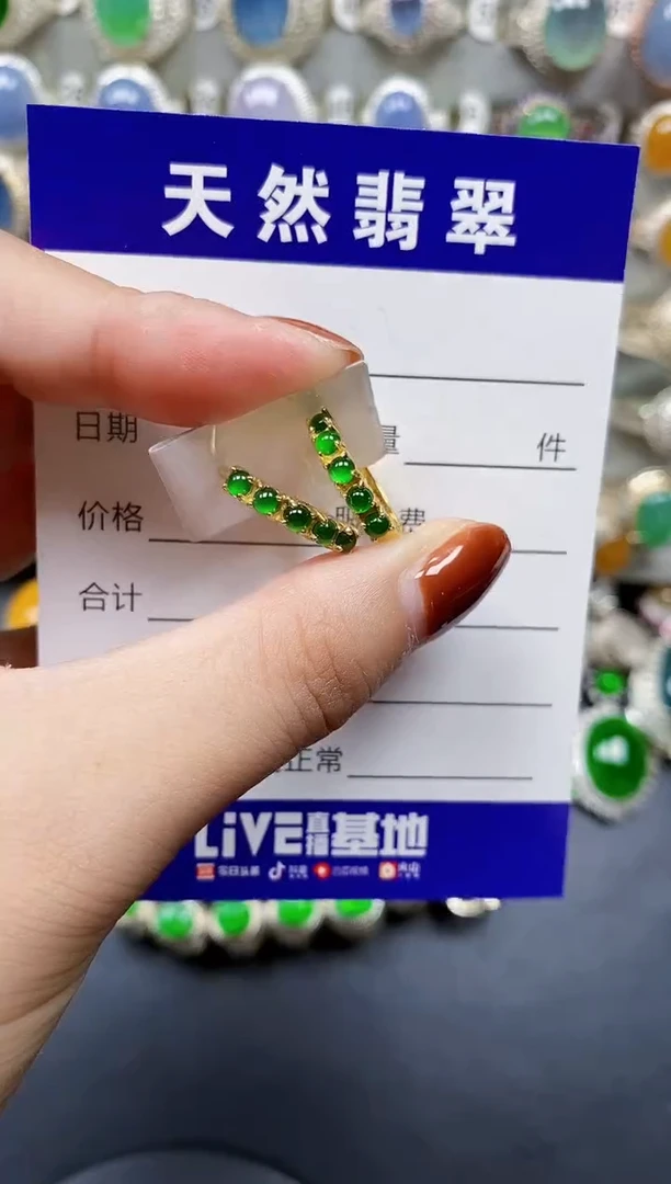 翡翠银S925镶嵌耳饰455