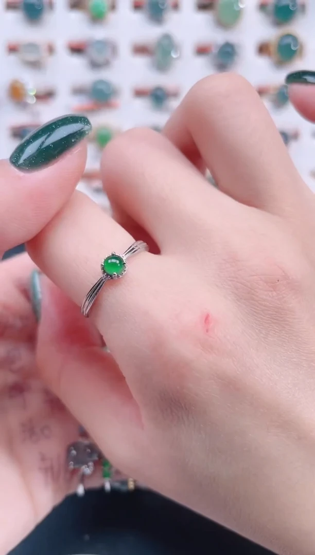 银S925镶嵌戒指翡翠天然翡翠