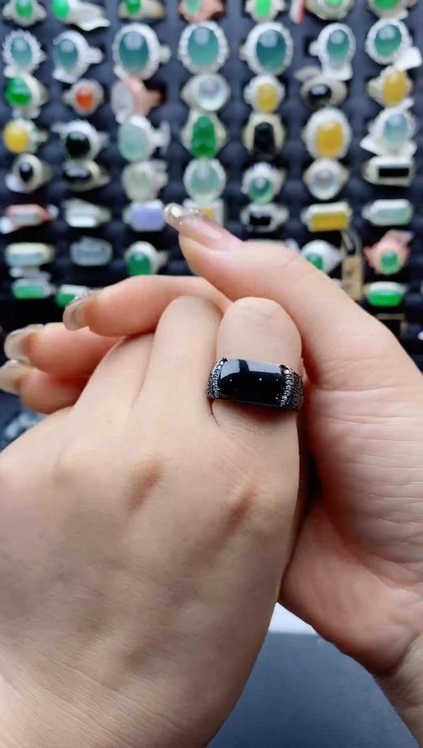 【闪购商品】翡翠戒指银S925镶嵌天然翡翠男戒