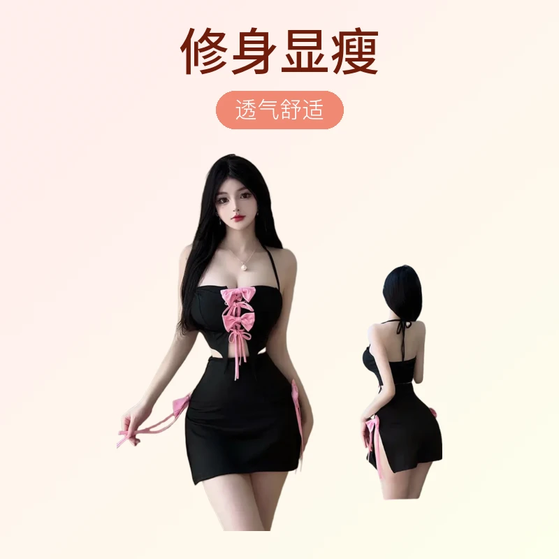 性感睡衣显瘦显瘦气质夏季复古欧美修身露背低胸网红黑色连体镂空