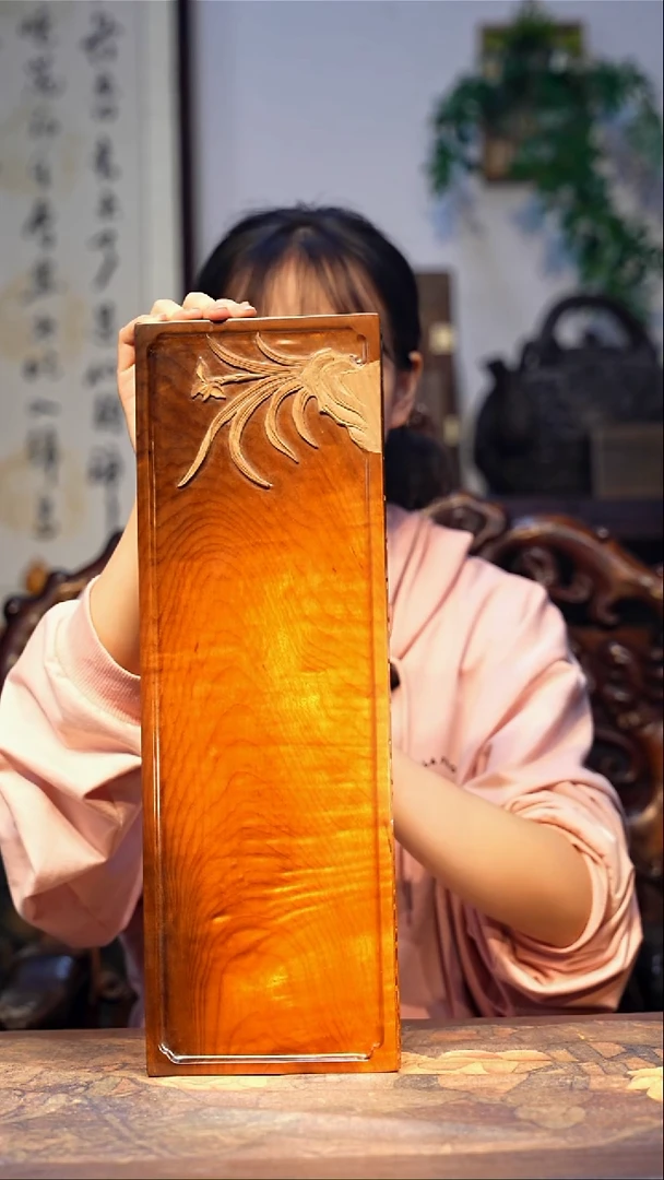 金丝楠【42】精品满花 一木整雕 纯干金丝楠回文雕刻茶盘