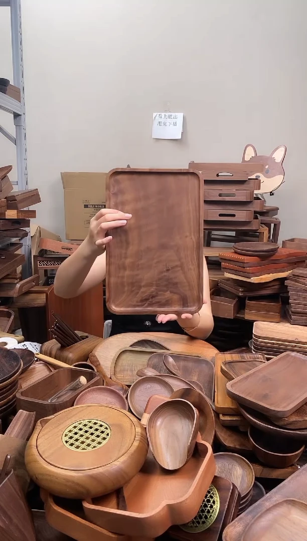 木  北美黑胡桃木带手抓槽托盘34*23*2cm  整木