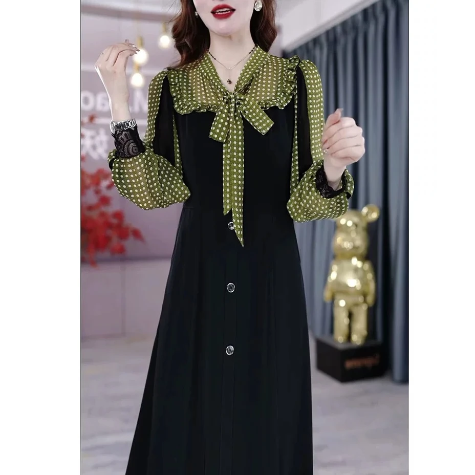 连衣裙2025春新款显瘦拼接高档大码裙子新款气质减龄碎花长袖5101