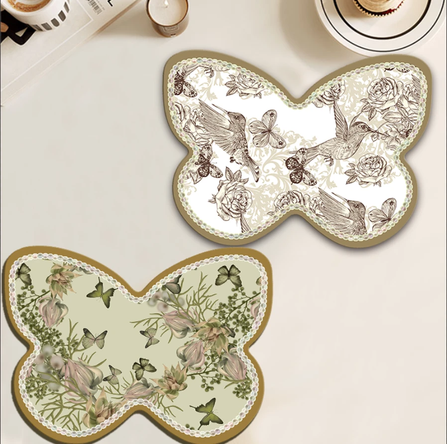 【两-只-羊】新款轻奢蝴蝶家用台面吸水防滑沥水垫软硅藻泥沥水垫