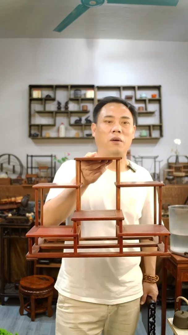 香榧木缅花前后六部台复古摆台茶具收纳架置物架尺寸42*29*21