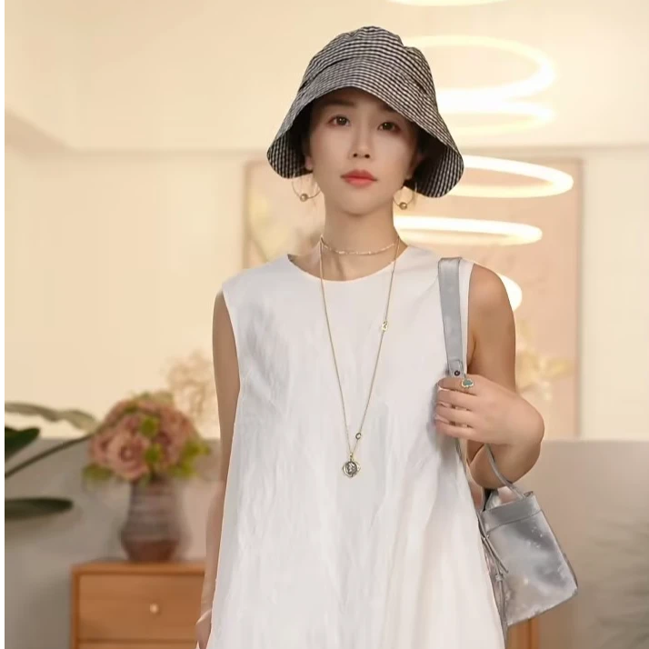 【叭哒不惑】少女感 棉提花立体花纹减龄连衣裙圆领无袖百搭裙子