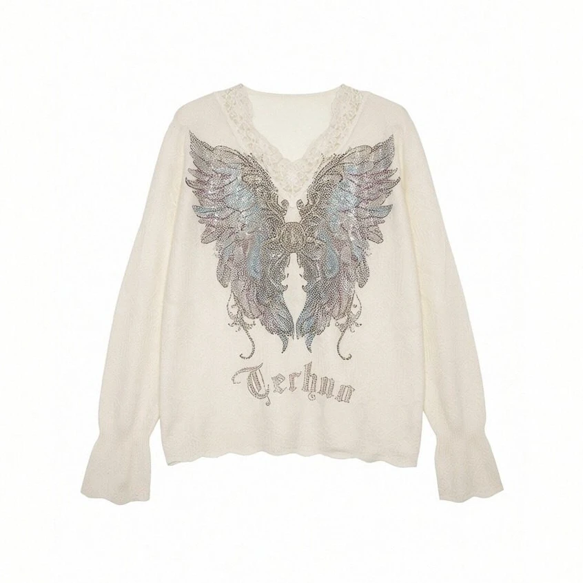 TCH【时尚摩登】冬款时尚烫钻白色女针织衫T75D09E1289私服tch