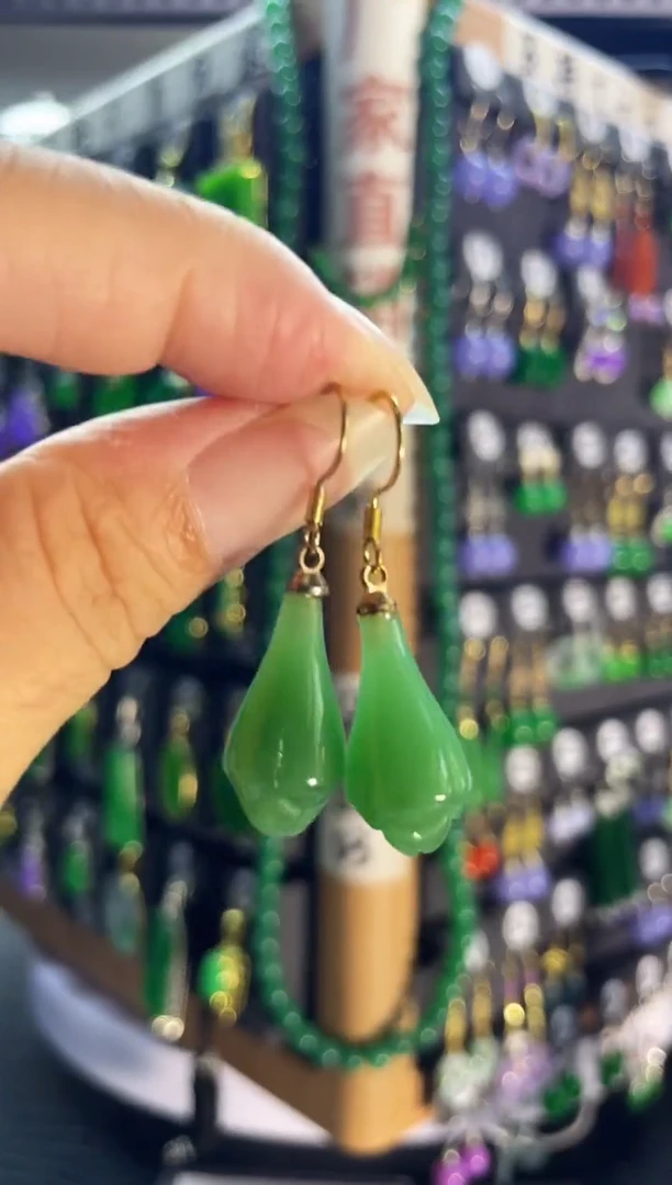 和田玉银S925镶嵌耳饰036....