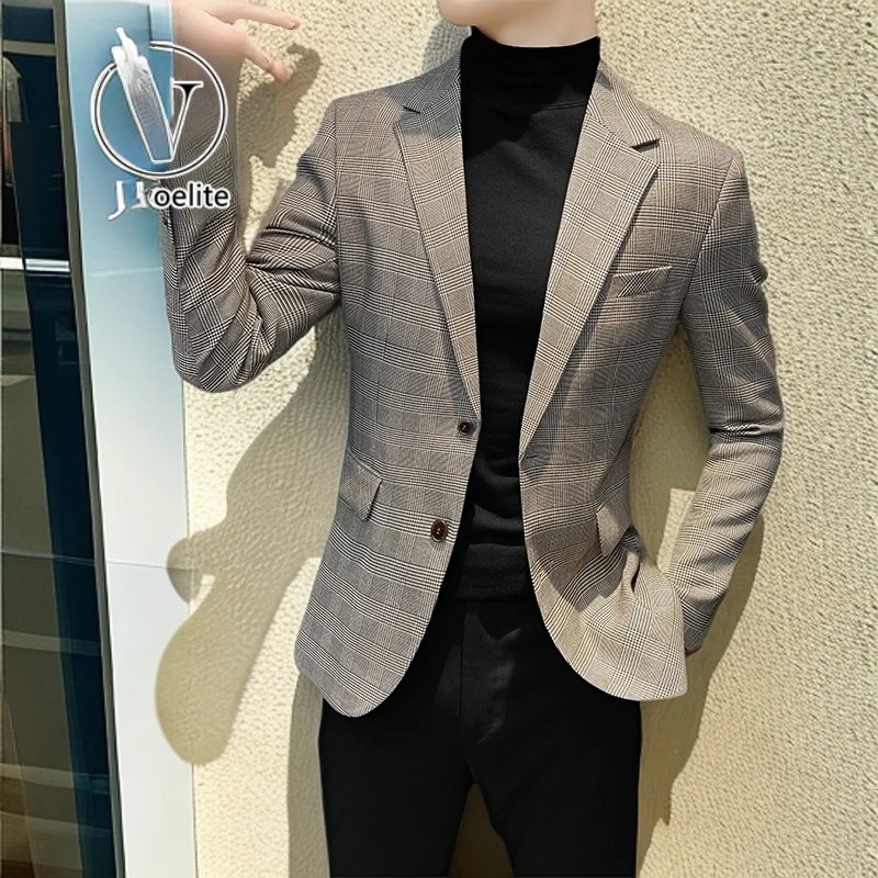 VALVOELITE潮牌秋季男痞帅韩版新款格子休闲西服外套千鸟格小西装