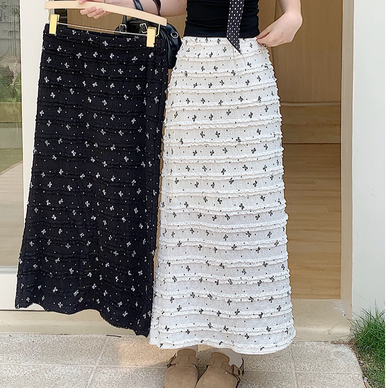 2025夏装新款胖mm大码女温柔风印花蝴蝶结蕾丝后开叉半身裙21657